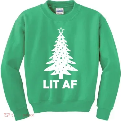 Lit AF Christmas Tree Kids Sweatshirt