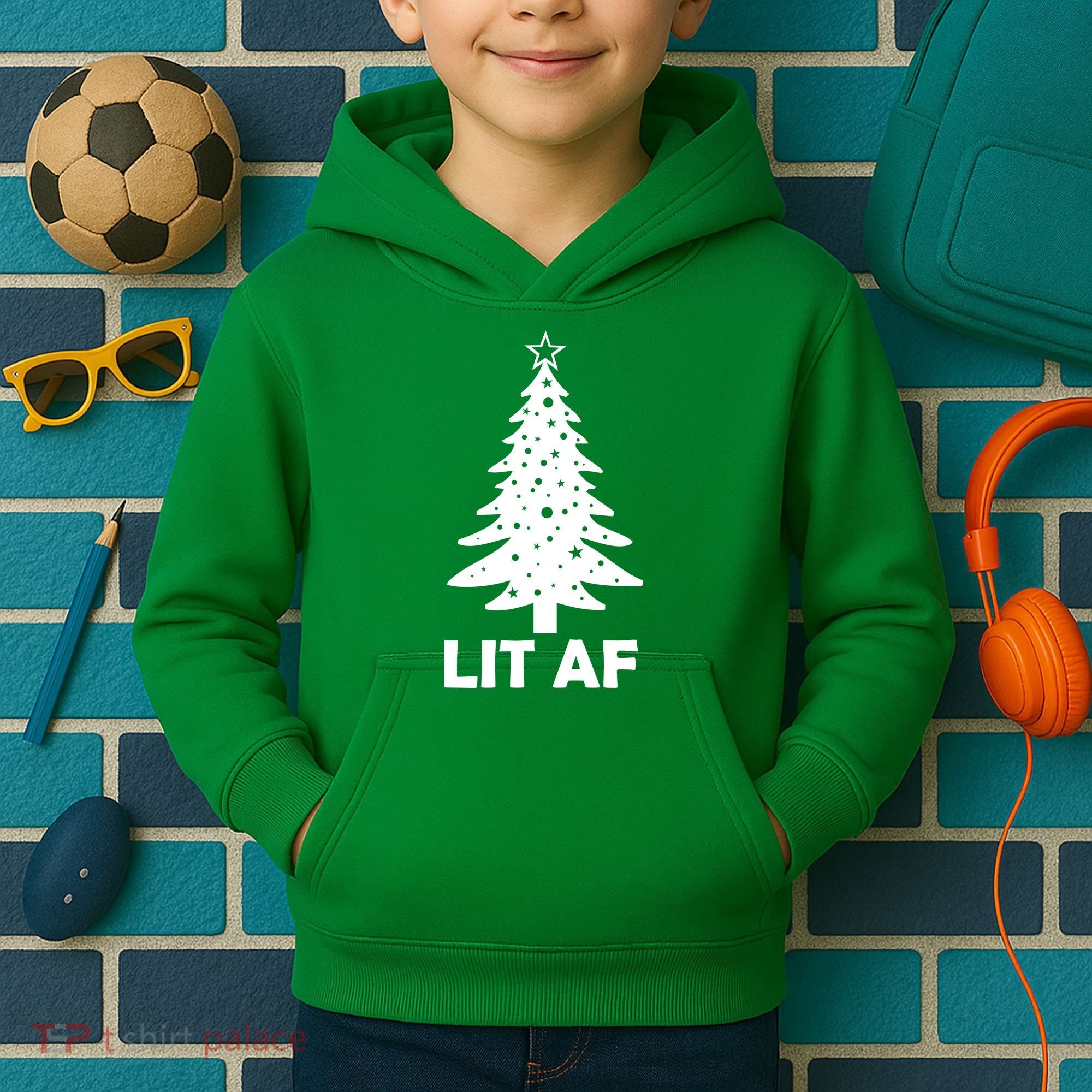 Lit AF Christmas Tree Kids Hoodie