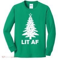 Lit AF Christmas Tree Kids Long Sleeve Shirt thumb 0