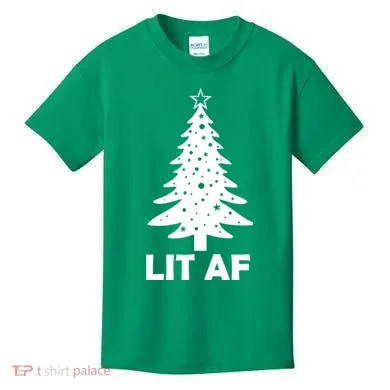 Lit AF Christmas Tree Kids T-Shirt