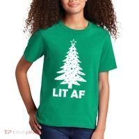 Lit AF Christmas Tree Kids T-Shirt thumb 2