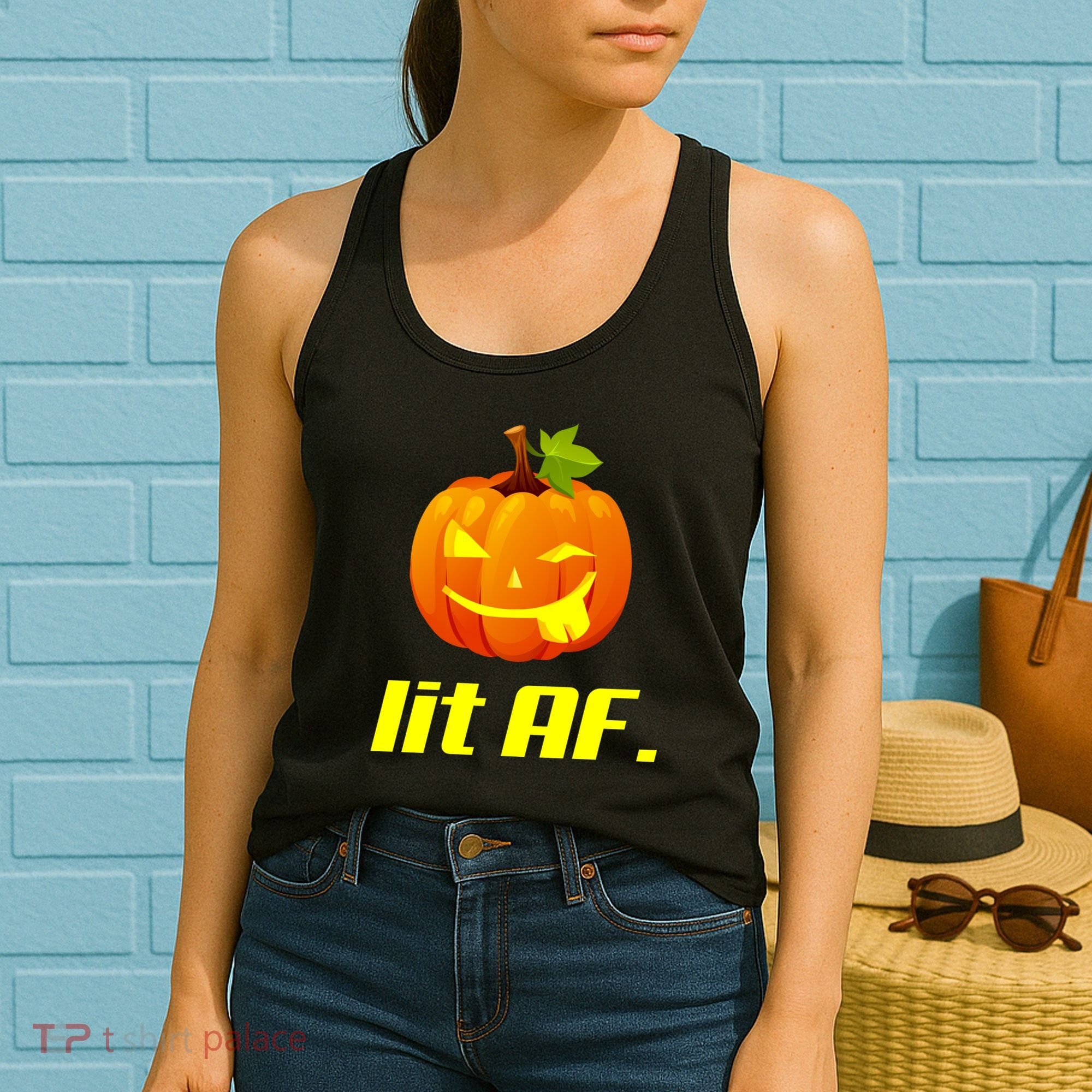 Lit AF Funny Halloween Jack O Lantern Pumpkin Women's Tank Top