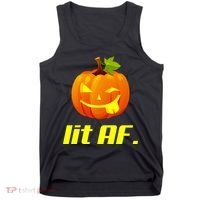 Lit AF Funny Halloween Jack O Lantern Pumpkin Tank Top thumb 0