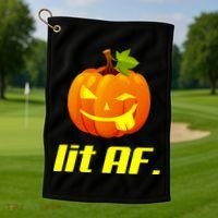 Lit AF Funny Halloween Jack O Lantern Pumpkin Golf Towel thumb 1