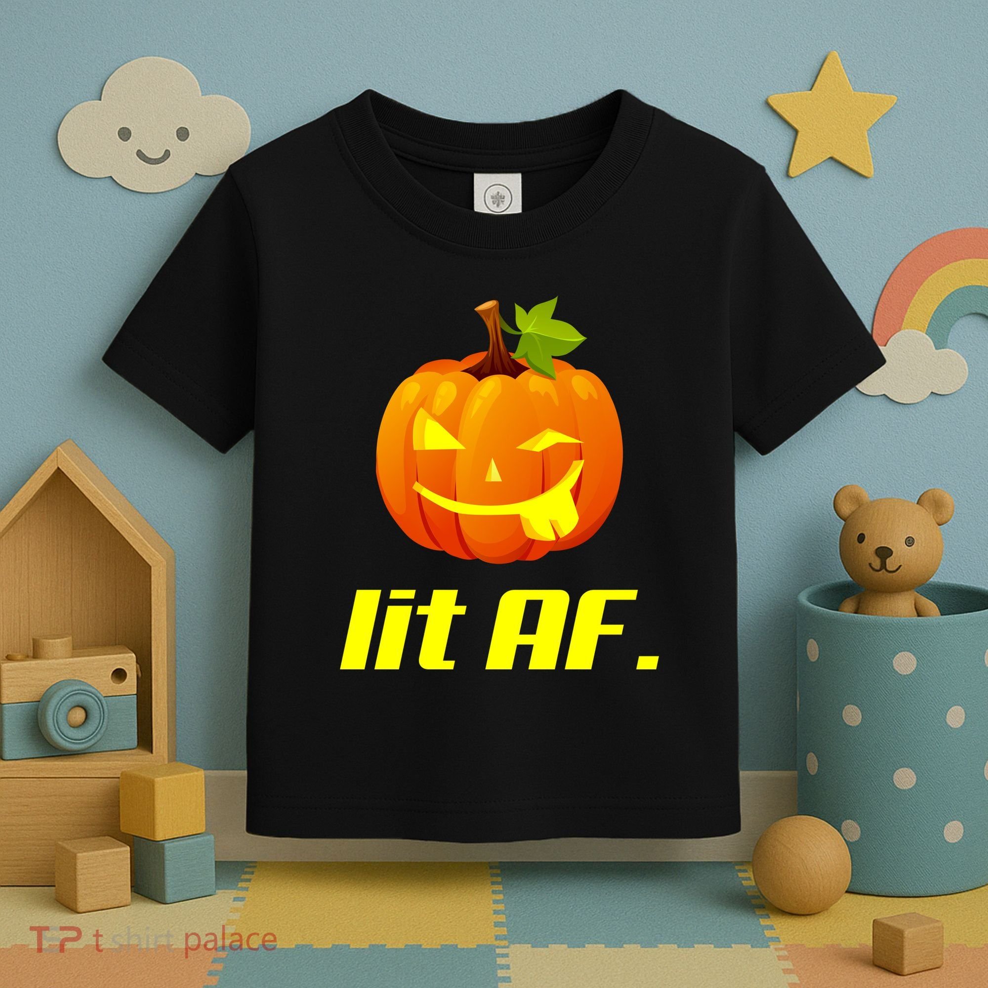 Lit AF Funny Halloween Jack O Lantern Pumpkin Toddler T-Shirt