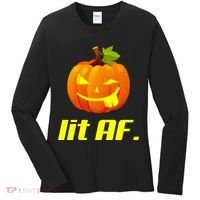 Lit AF Funny Halloween Jack O Lantern Pumpkin Women's Long Sleeve Shirt thumb 0