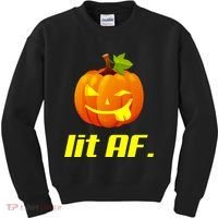 Lit AF Funny Halloween Jack O Lantern Pumpkin Kids Sweatshirt thumb 0
