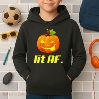 Lit AF Funny Halloween Jack O Lantern Pumpkin Kids Hoodie thumb 2