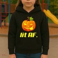 Lit AF Funny Halloween Jack O Lantern Pumpkin Kids Hoodie thumb 3