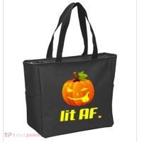 Lit AF Funny Halloween Jack O Lantern Pumpkin Tote Bag thumb 2