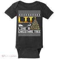 Lit Like a Christmas Tree Funny Ugly Christmas Baby Bodysuit thumb 0