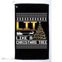 Lit Like a Christmas Tree Funny Ugly Christmas Golf Towel thumb 0