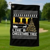 Lit Like a Christmas Tree Funny Ugly Christmas Golf Towel thumb 1