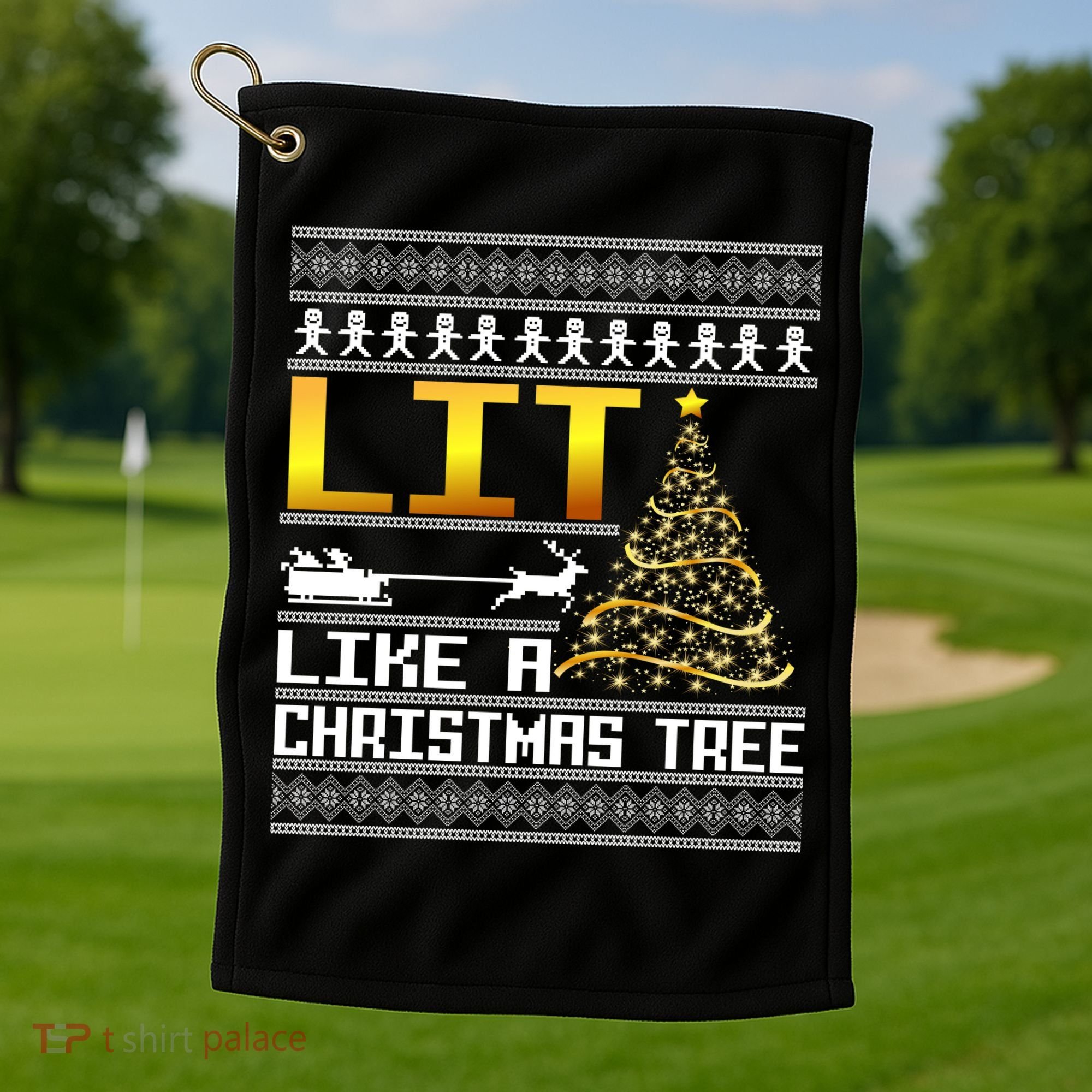 Lit Like a Christmas Tree Funny Ugly Christmas Golf Towel