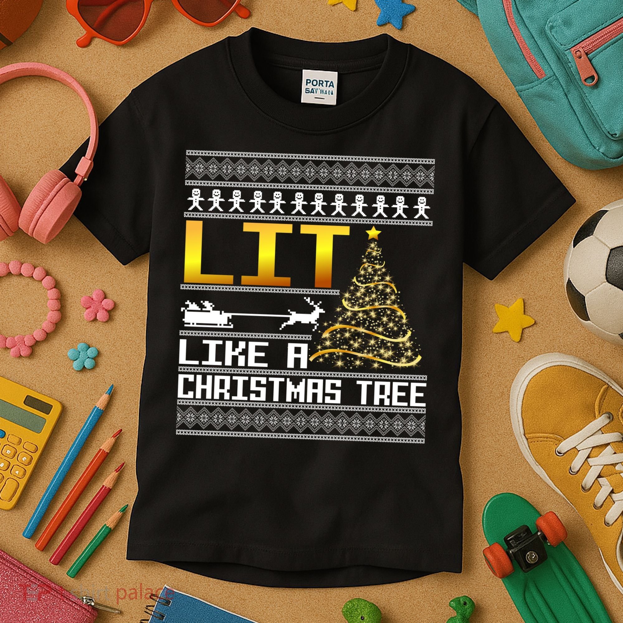 Lit Like a Christmas Tree Funny Ugly Christmas Kids T-Shirt