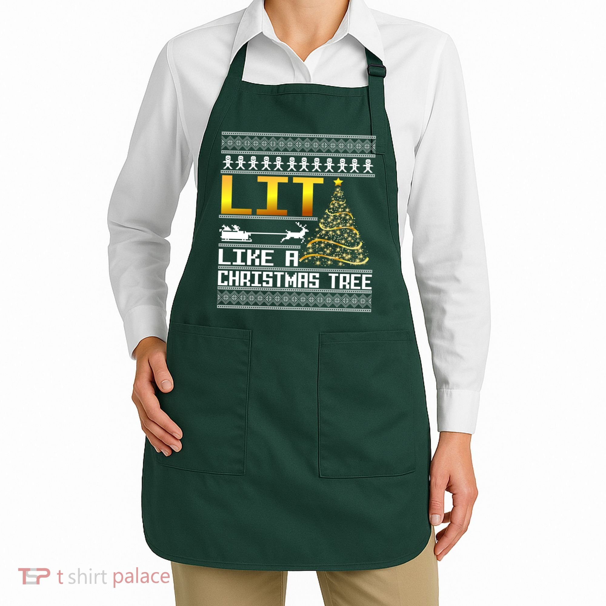 Lit Like a Christmas Tree Funny Ugly Christmas Apron