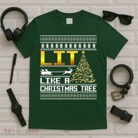 Lit Like a Christmas Tree Funny Ugly Christmas T-Shirt thumb 5