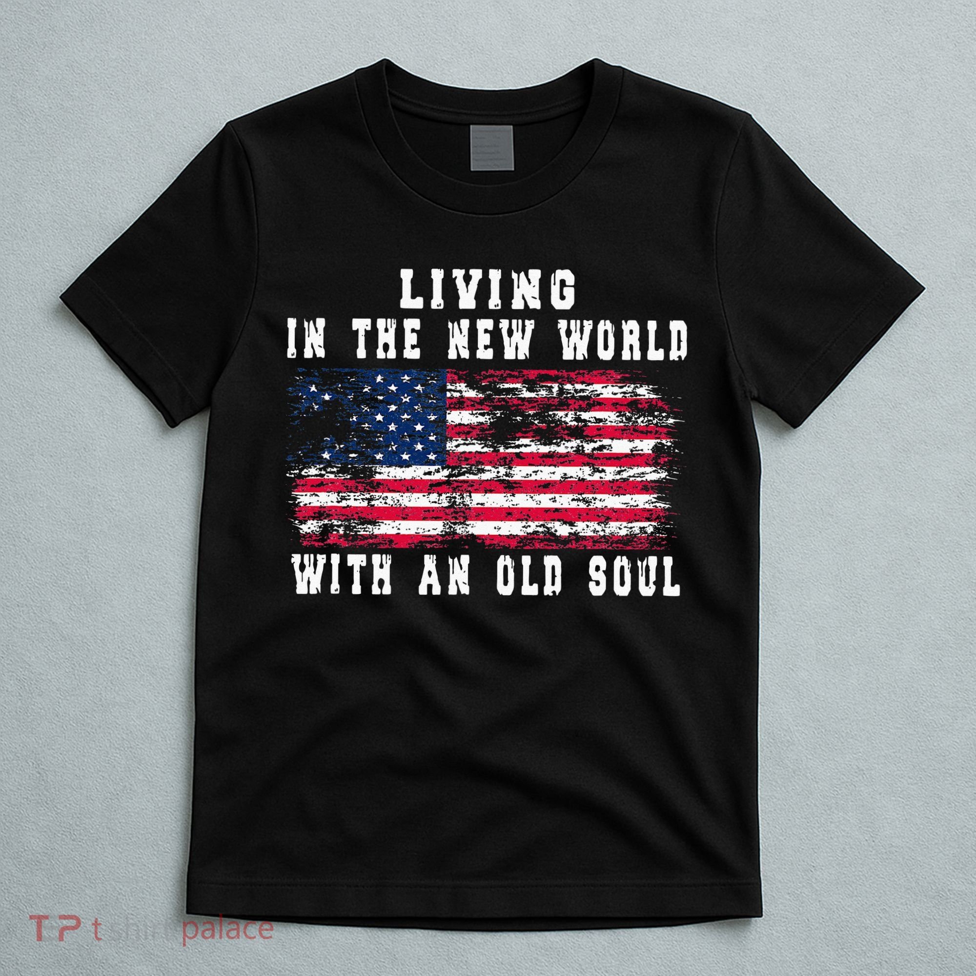 Living In The New World With An Old Soul America Flag T-Shirt