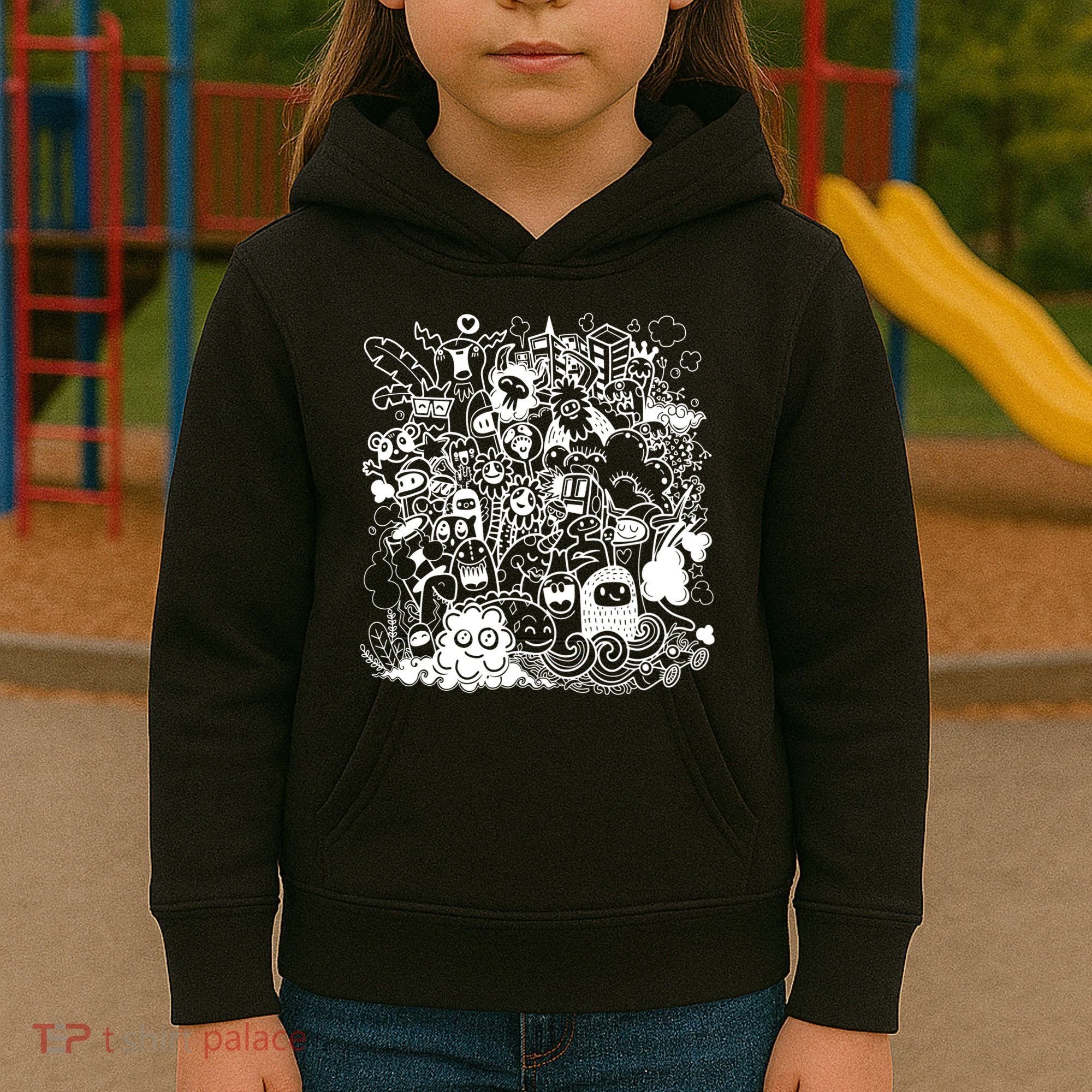 Little Cartoon Monster Mash Up Kids Hoodie