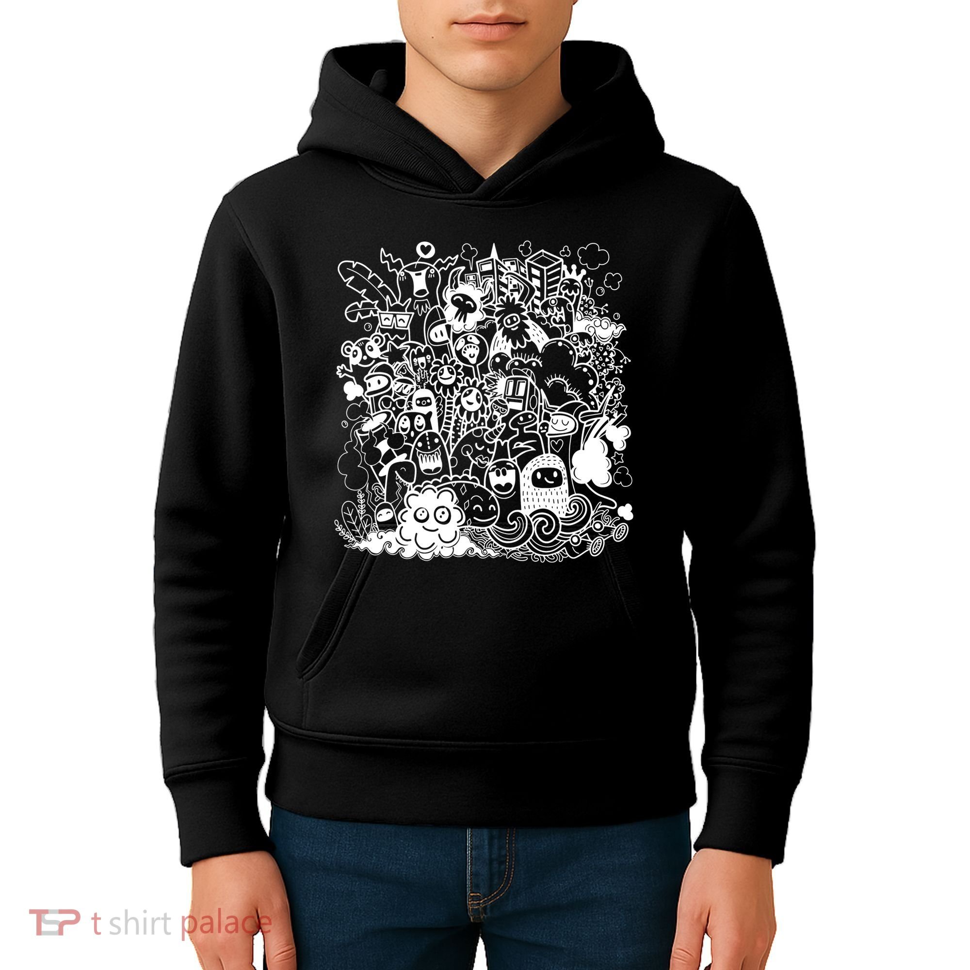 Little Cartoon Monster Mash Up Kids Hoodie
