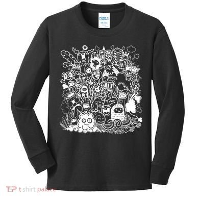 Little Cartoon Monster Mash Up Kids Long Sleeve Shirt