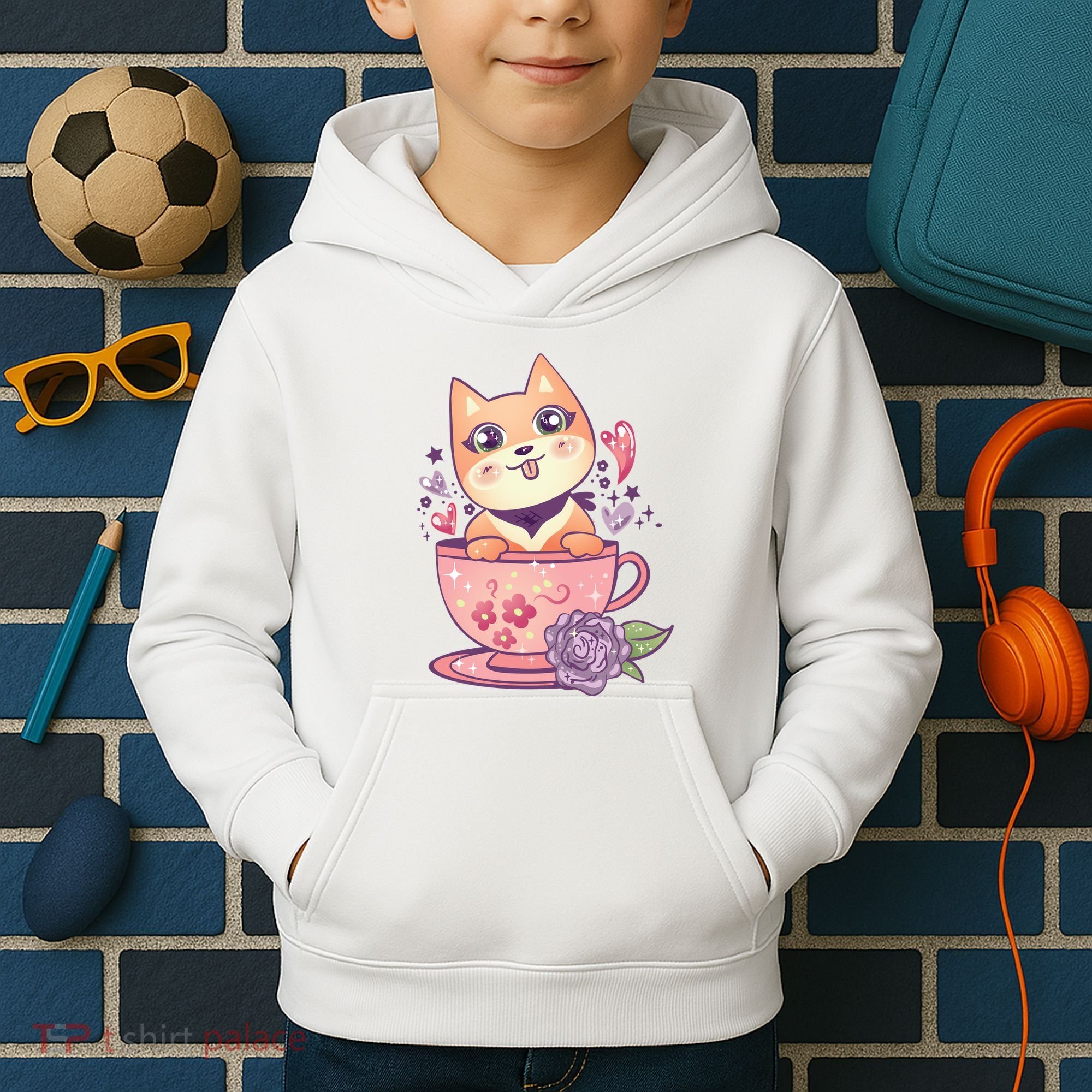 Little Teacup Dog Anime Kids Hoodie