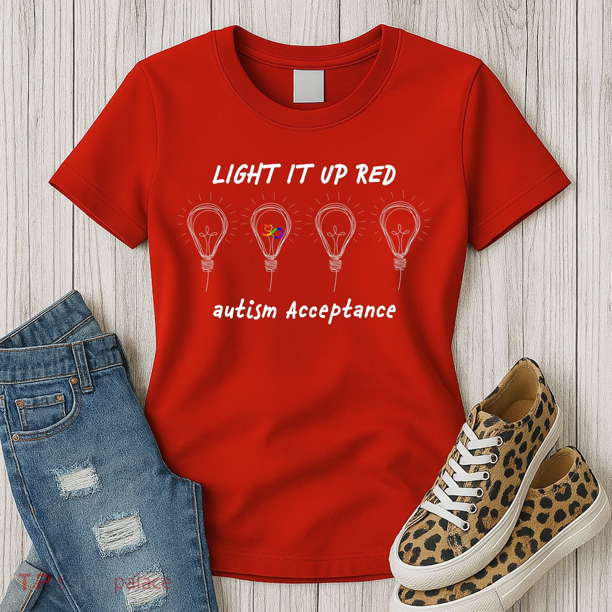 Light It Up Red Autism Acceptance Women's T-Shirt