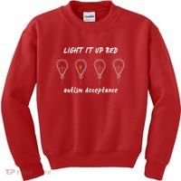 Light It Up Red Autism Acceptance Kids Sweatshirt thumb 0