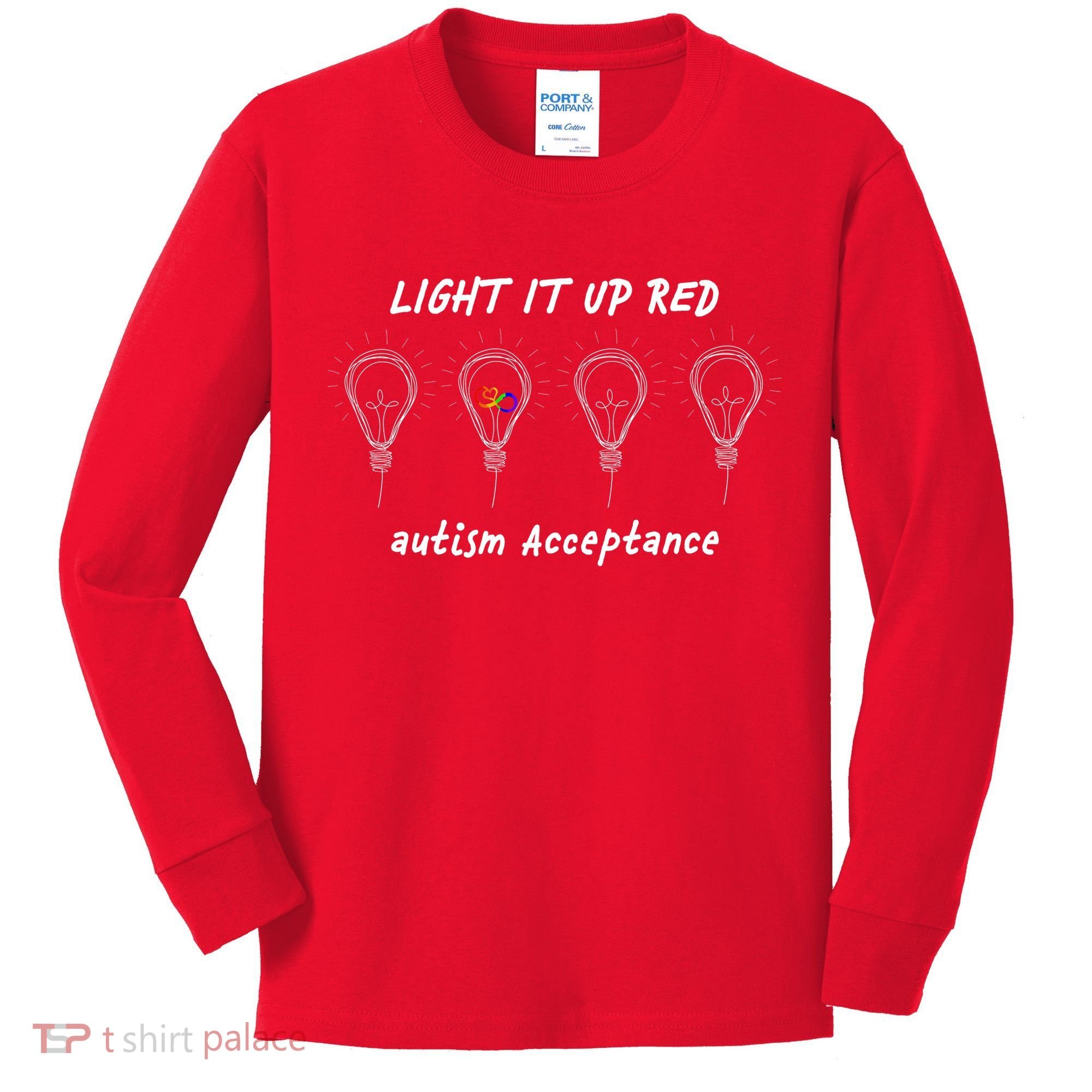 Light It Up Red Autism Acceptance Kids Long Sleeve Shirt