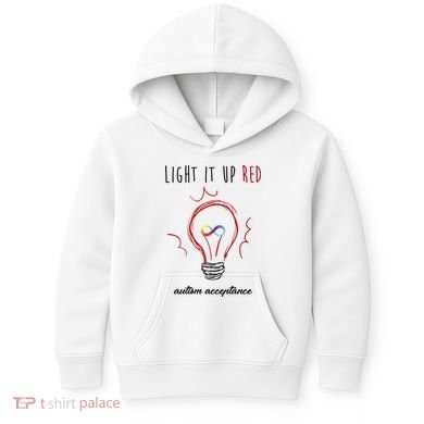 Light It Up Red Autism Acceptance Awareness Kids Hoodie