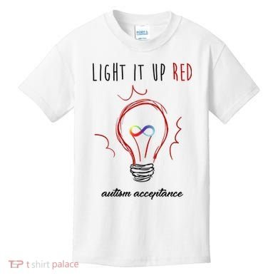 Light It Up Red Autism Acceptance Awareness Kids T-Shirt