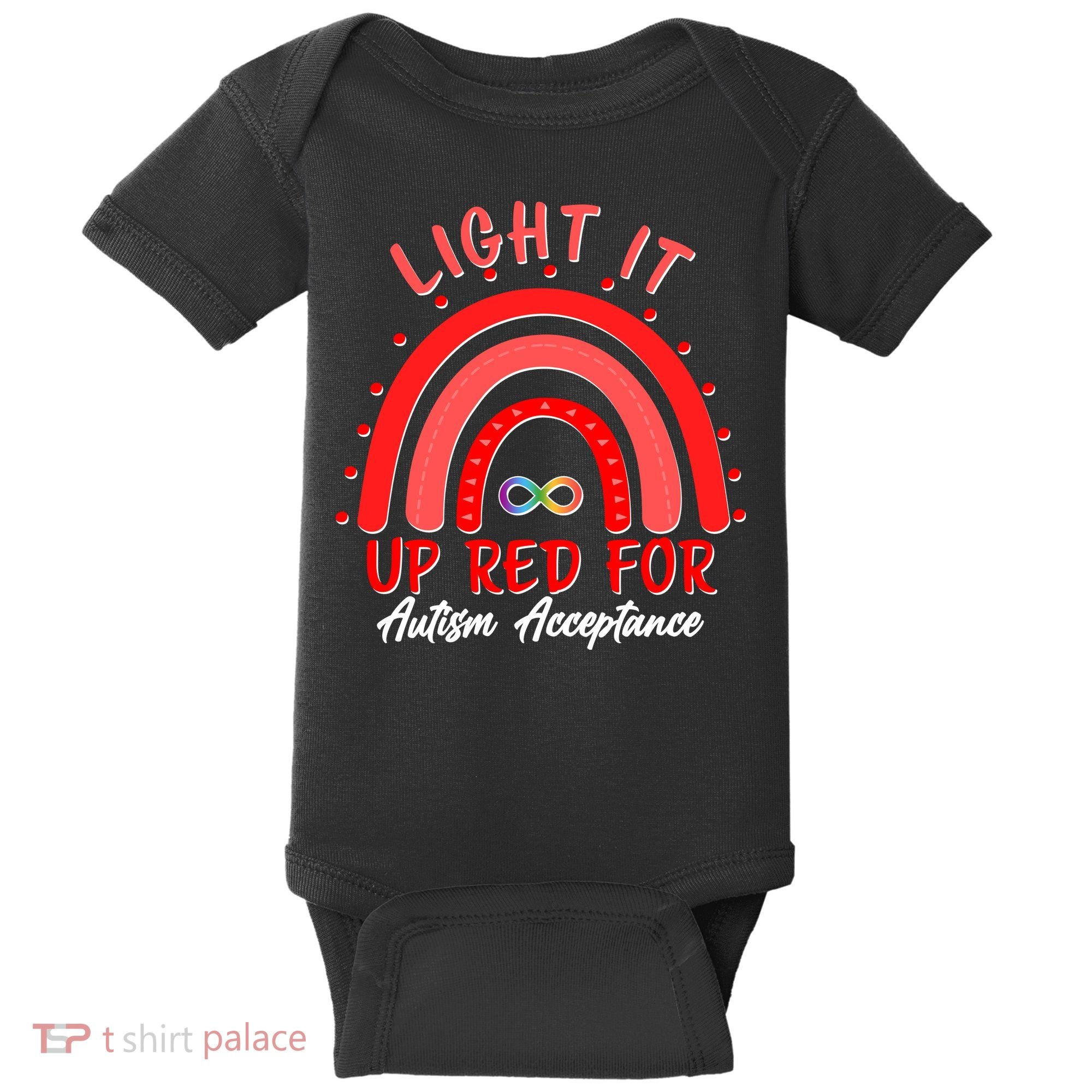 Light It Up Red For Autism Acceptance Red Rainbow Baby Bodysuit