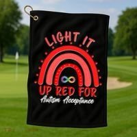 Light It Up Red For Autism Acceptance Red Rainbow Golf Towel thumb 1