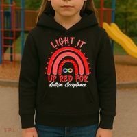 Light It Up Red For Autism Acceptance Red Rainbow Kids Hoodie thumb 3