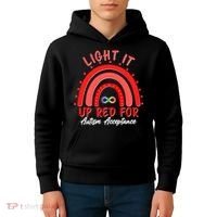 Light It Up Red For Autism Acceptance Red Rainbow Kids Hoodie thumb 4