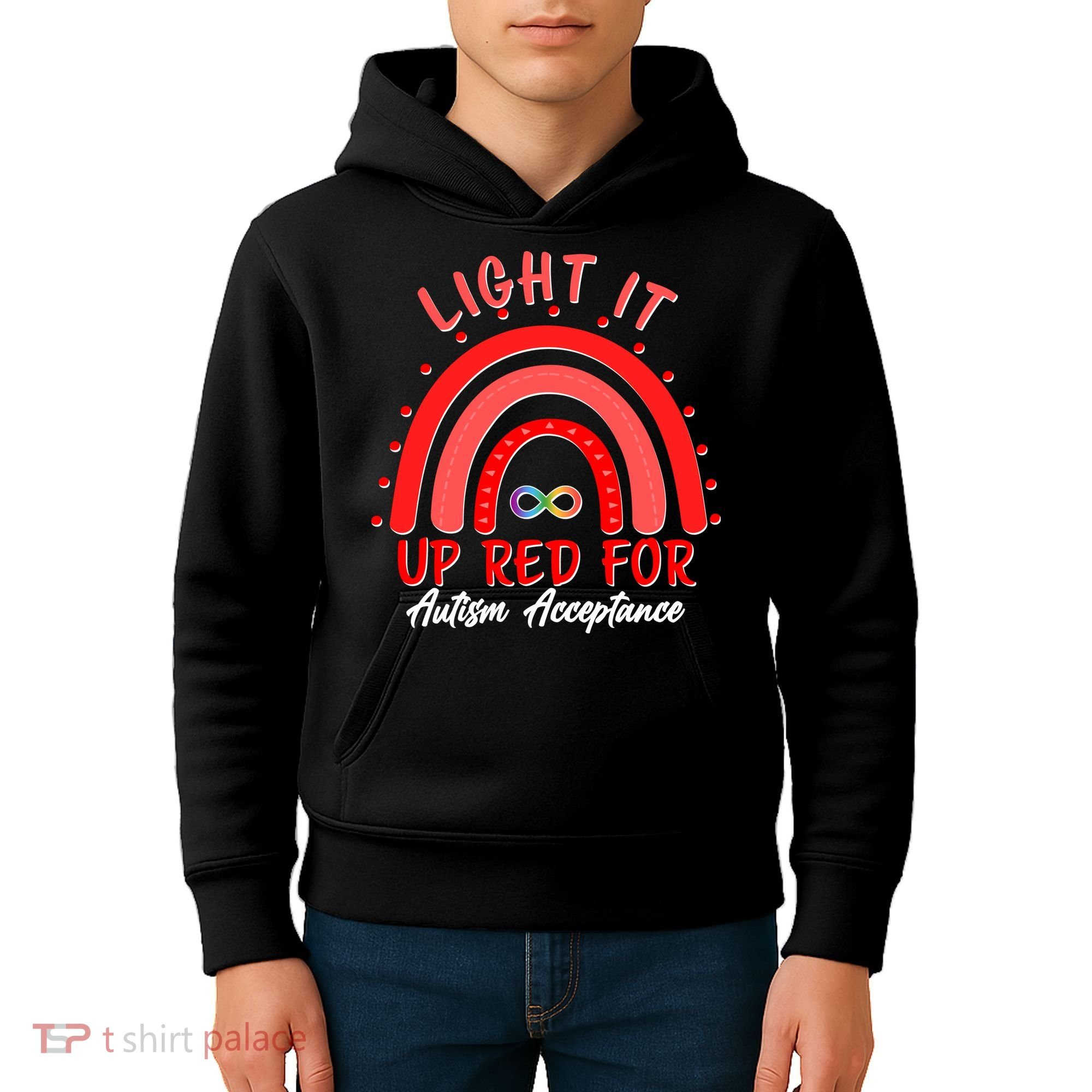 Light It Up Red For Autism Acceptance Red Rainbow Kids Hoodie
