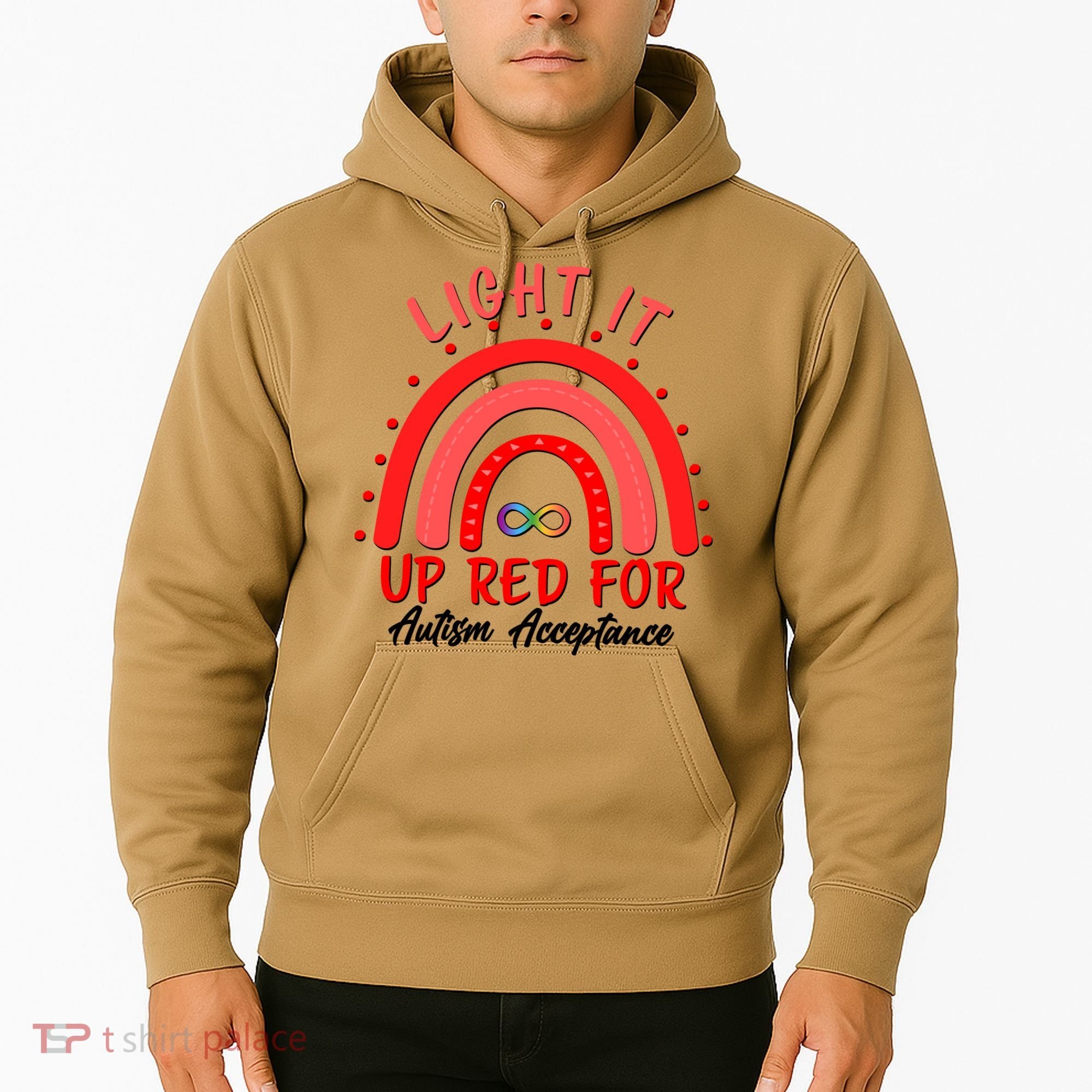 Light It Up Red For Autism Acceptance Red Rainbow Hoodie
