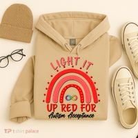 Light It Up Red For Autism Acceptance Red Rainbow Hoodie thumb 4