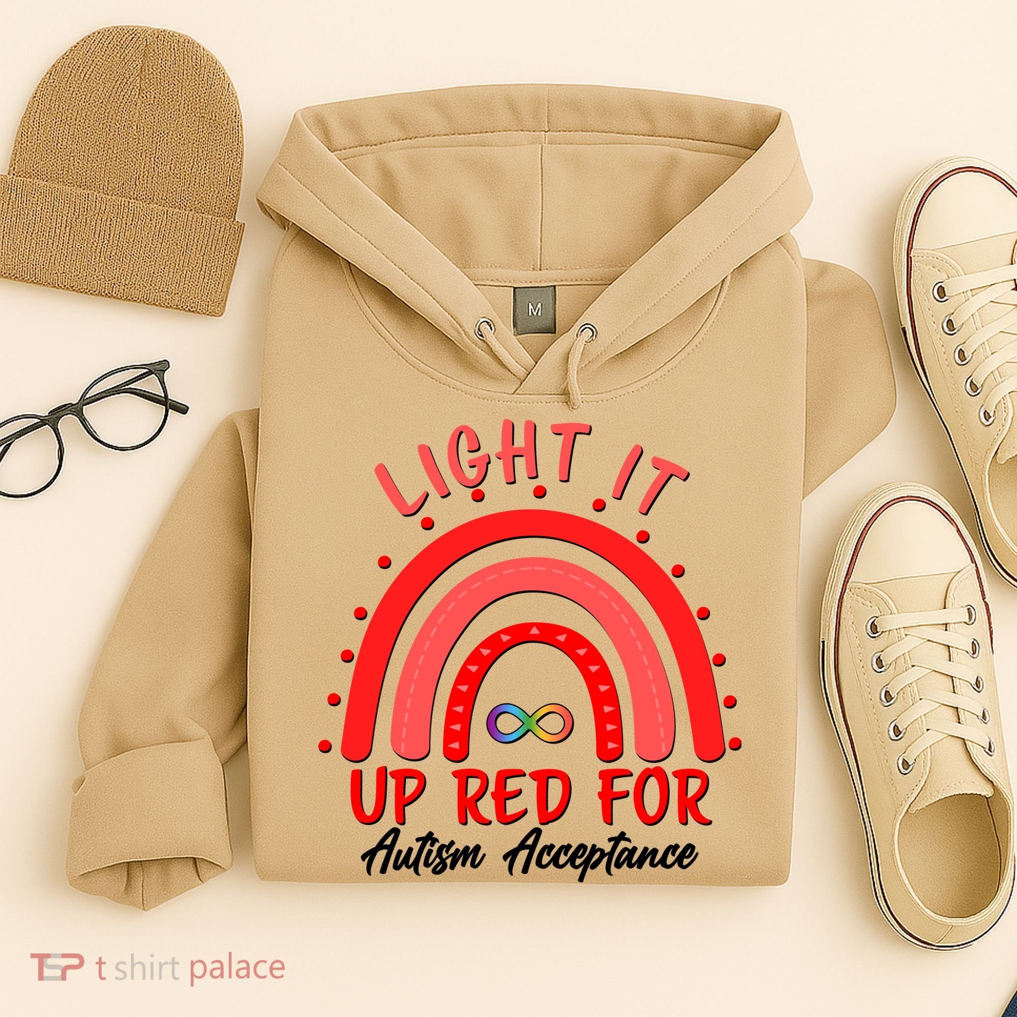Light It Up Red For Autism Acceptance Red Rainbow Hoodie