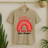 Light It Up Red For Autism Acceptance Red Rainbow T-Shirt thumb 2