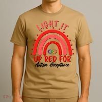 Light It Up Red For Autism Acceptance Red Rainbow T-Shirt thumb 3