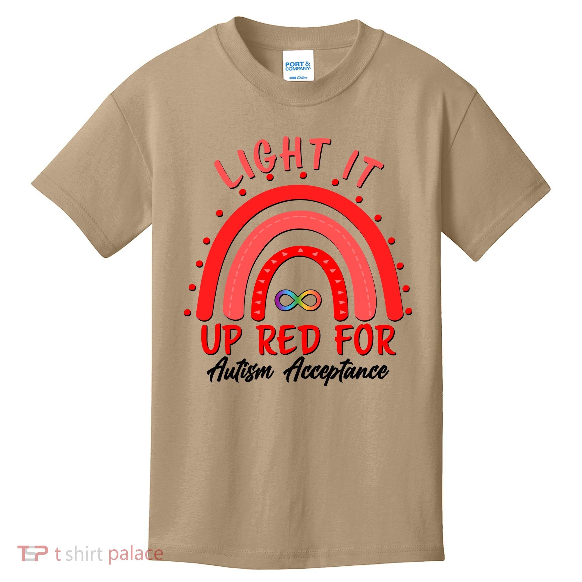 Light It Up Red For Autism Acceptance Red Rainbow Kids T-Shirt