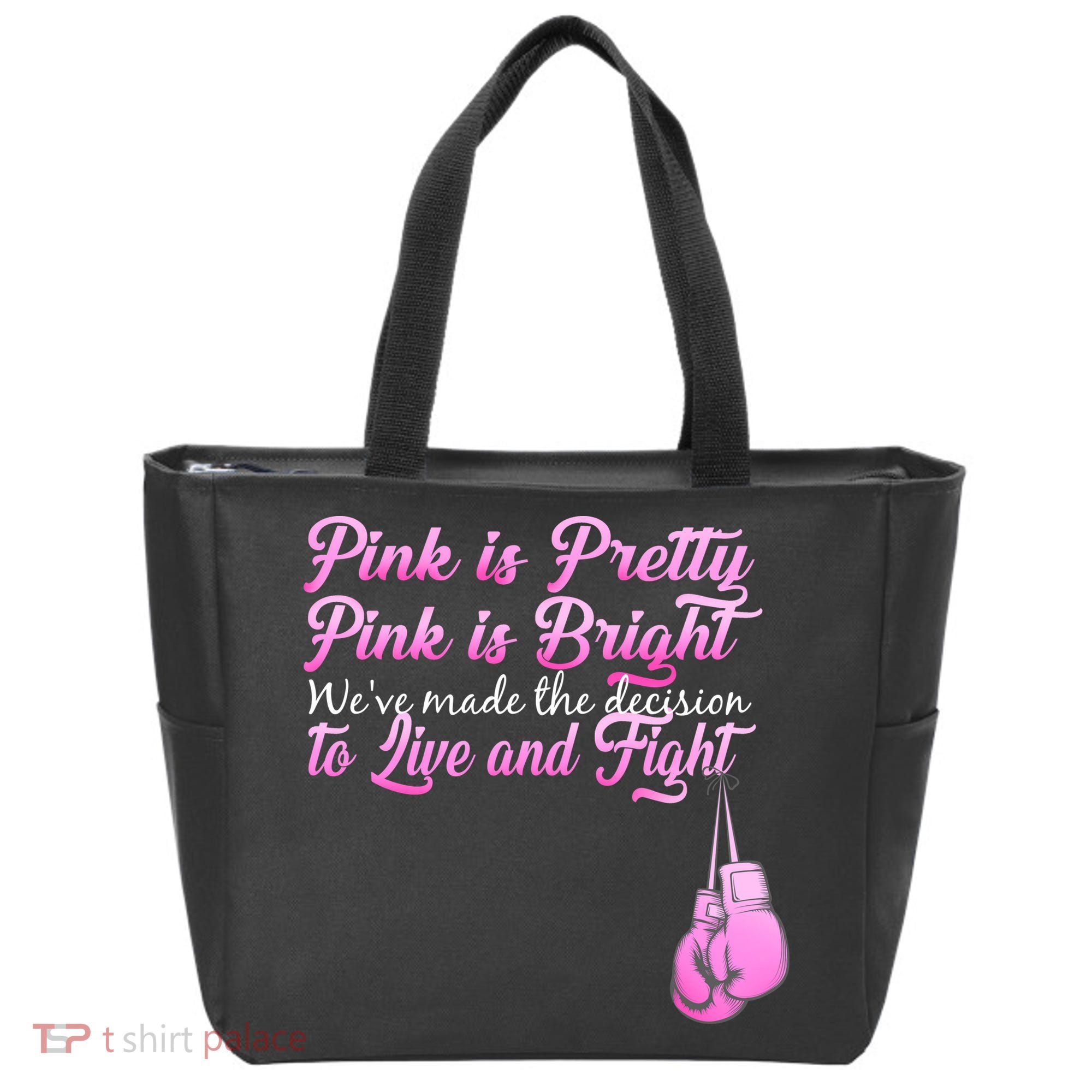 Live And Fight Pink Breast Cancer Tote Bag