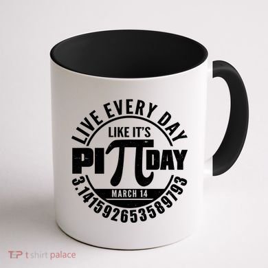Live Every Day Like It's Pi Day March 14 3.14 Emblem Coffee Mug back