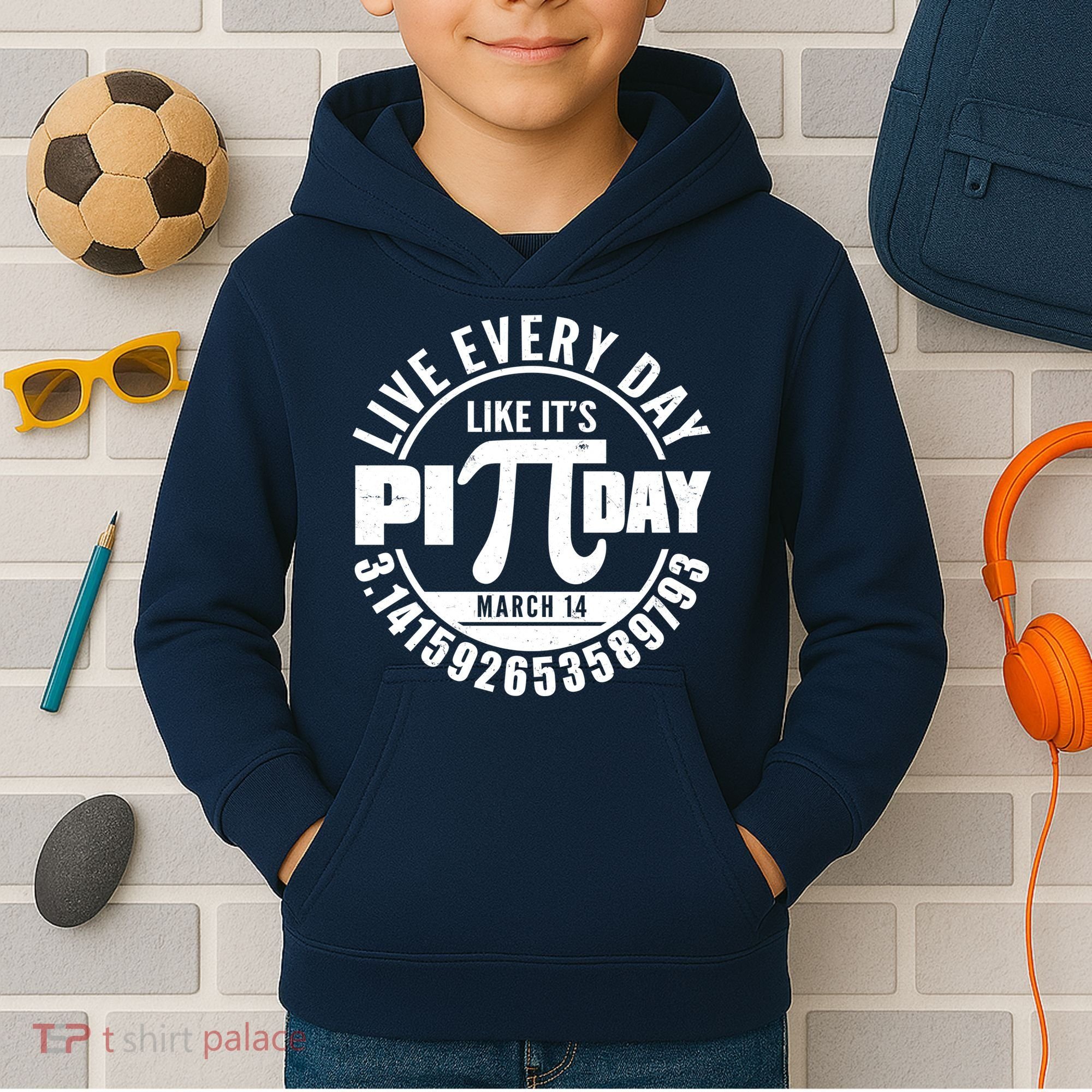 Live Every Day Like It's Pi Day March 14 3.14 Emblem Kids Hoodie