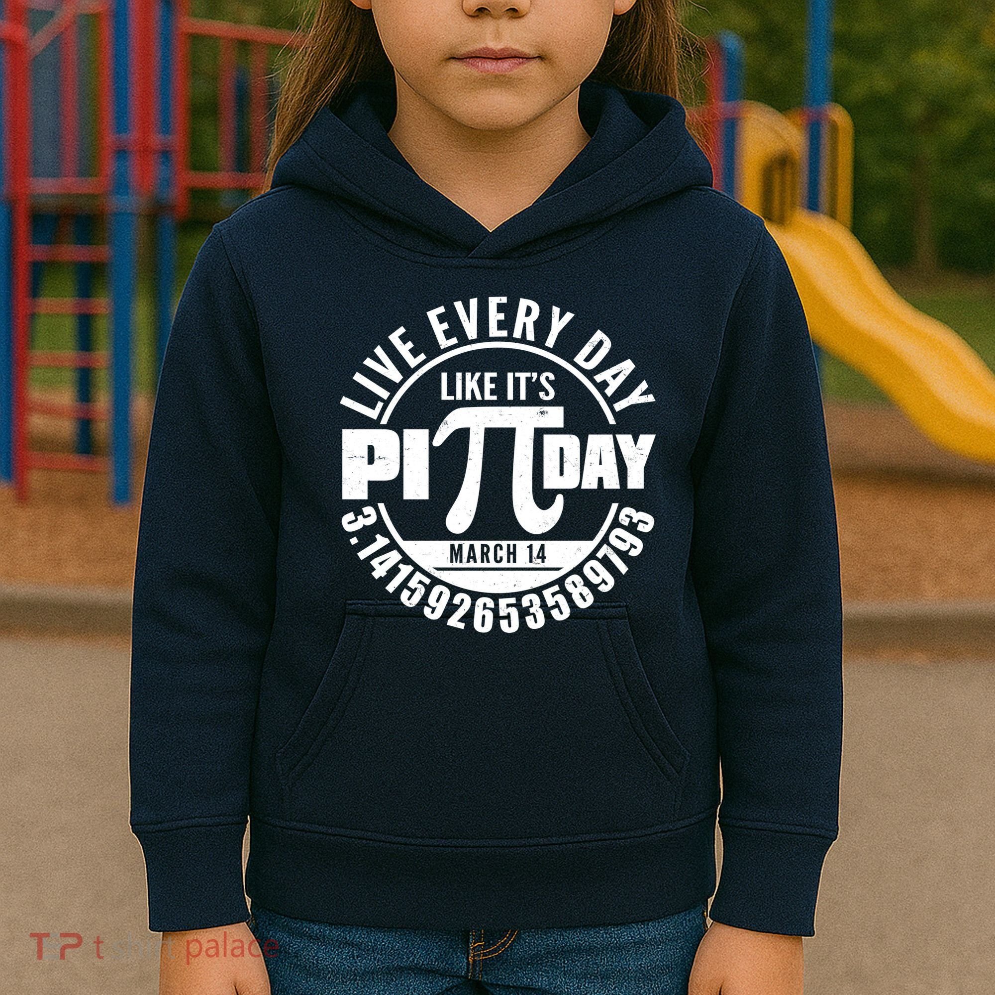 Live Every Day Like It's Pi Day March 14 3.14 Emblem Kids Hoodie