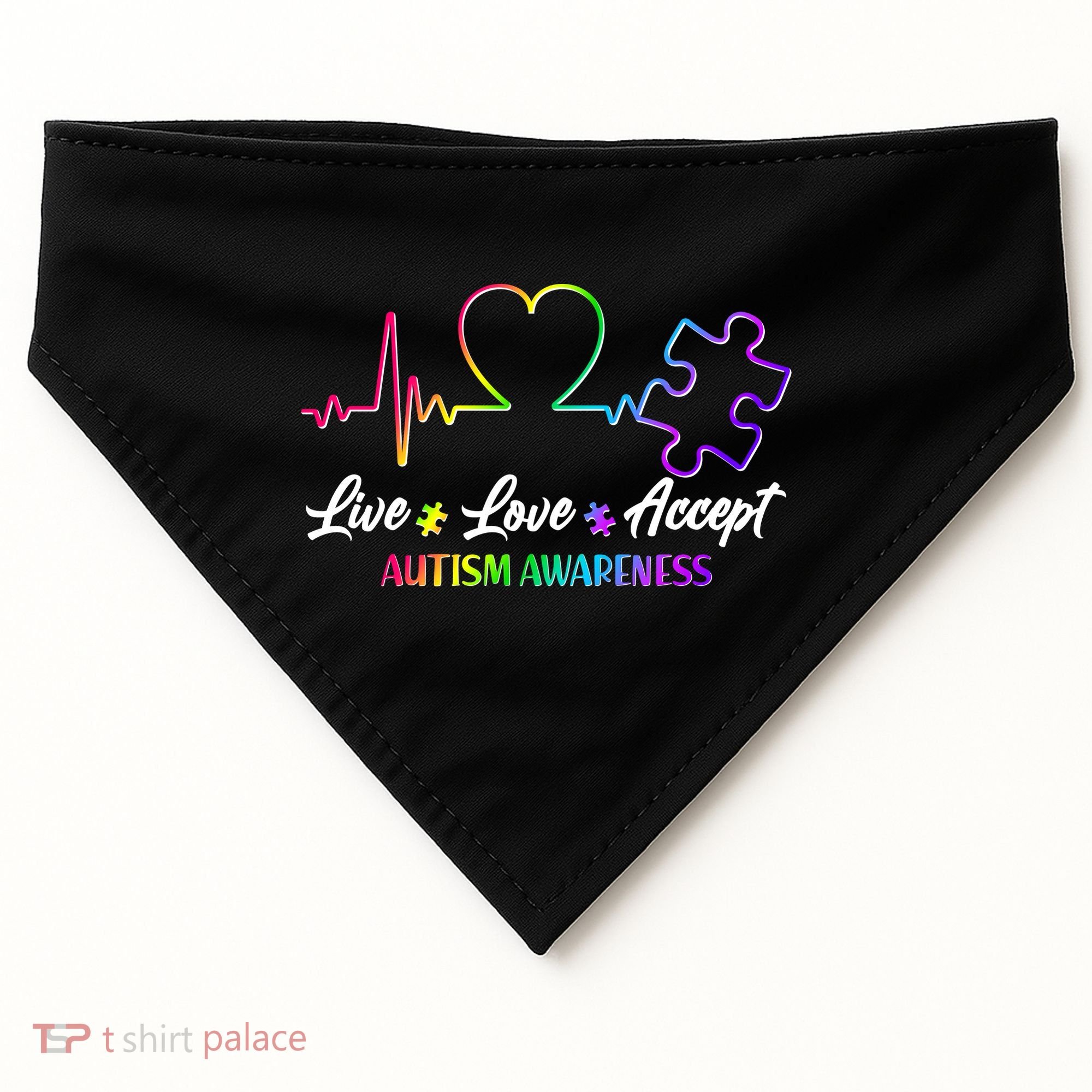Live Love Accept Autism Awareness Rainbow USA-Made Doggie Bandana
