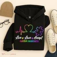 Live Love Accept Autism Awareness Rainbow Hoodie thumb 4