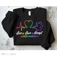 Live Love Accept Autism Awareness Rainbow Sweatshirt thumb 2