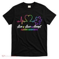 Live Love Accept Autism Awareness Rainbow T-Shirt thumb 0